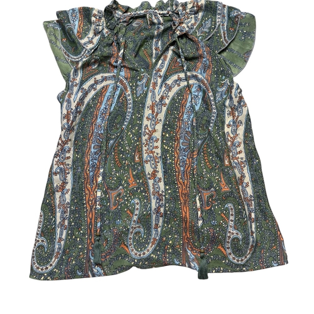 🌿 Perry Walker Collective Varina Silk Blend‎ Top 💚 Paisley Boho Blouse S ✨